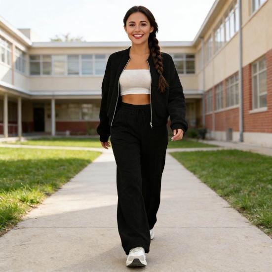 Damen 2-teiliges Outfit Herbst Langarm Reißverschluss Sweatshirt Und Weite Hosen Trainingsanzug Lässige Lounge Sets