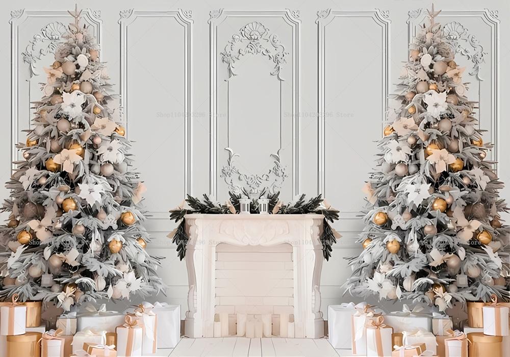 Kış Penceresi Noel Arka Planı Şömine Noel Ağacı Hediyeler Ayıcık Navidad Parti Dekorasyonu Çocuk Portre Fotoğrafçılığı Arka Planı