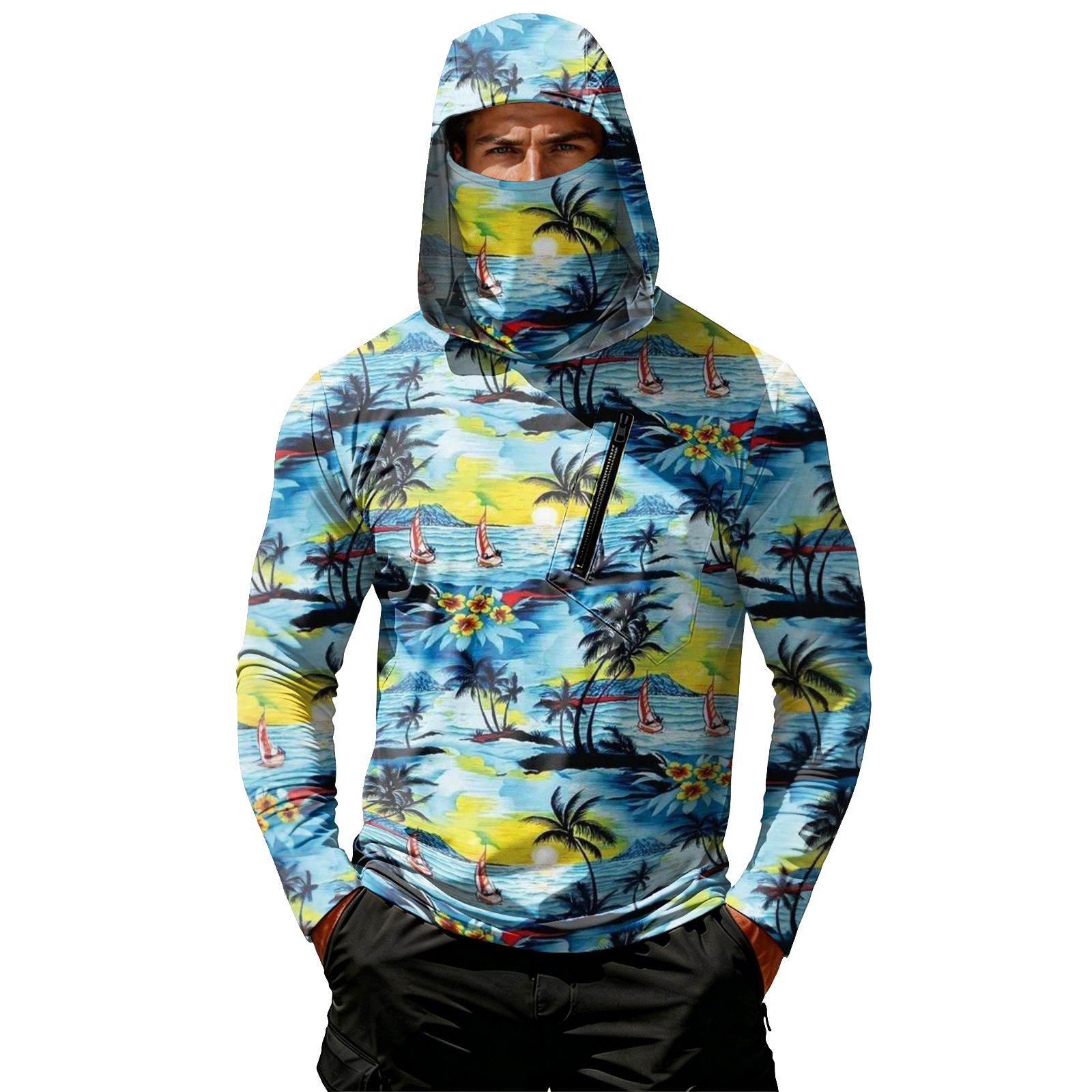 

Men’s Long Sleeve Hooded Pullover Lightweight Casual Fit Tropical Leaf Print Comfortable Sweatshirt Top XXXL