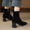 Krazing Pot Cow Suede Nubuck Winter Square Toe Modern Boots Thick High Heels Zipper Women Ankle Boots