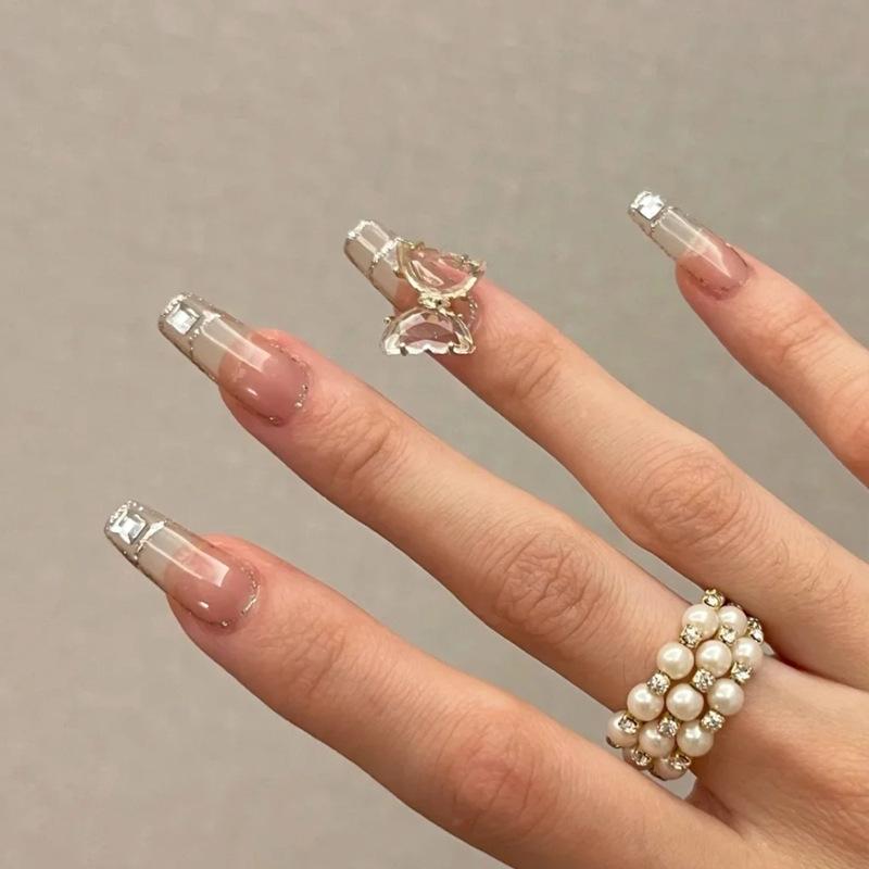 Artificial Nails Crystal Butterfly Fake Nails Wearable Nails Ins Manicure