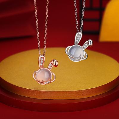 Planet Rabbit Necklace Light Luxury Niche Design Year of the Rabbit Birthday Gift for Girlfriend and Girlfriend