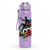 1PC Color Splash Soccer Player Print 750ml Color Plastic Sports Water Bottle Leakproof Flip Straw Lid Suitable for Sports Office Home Use