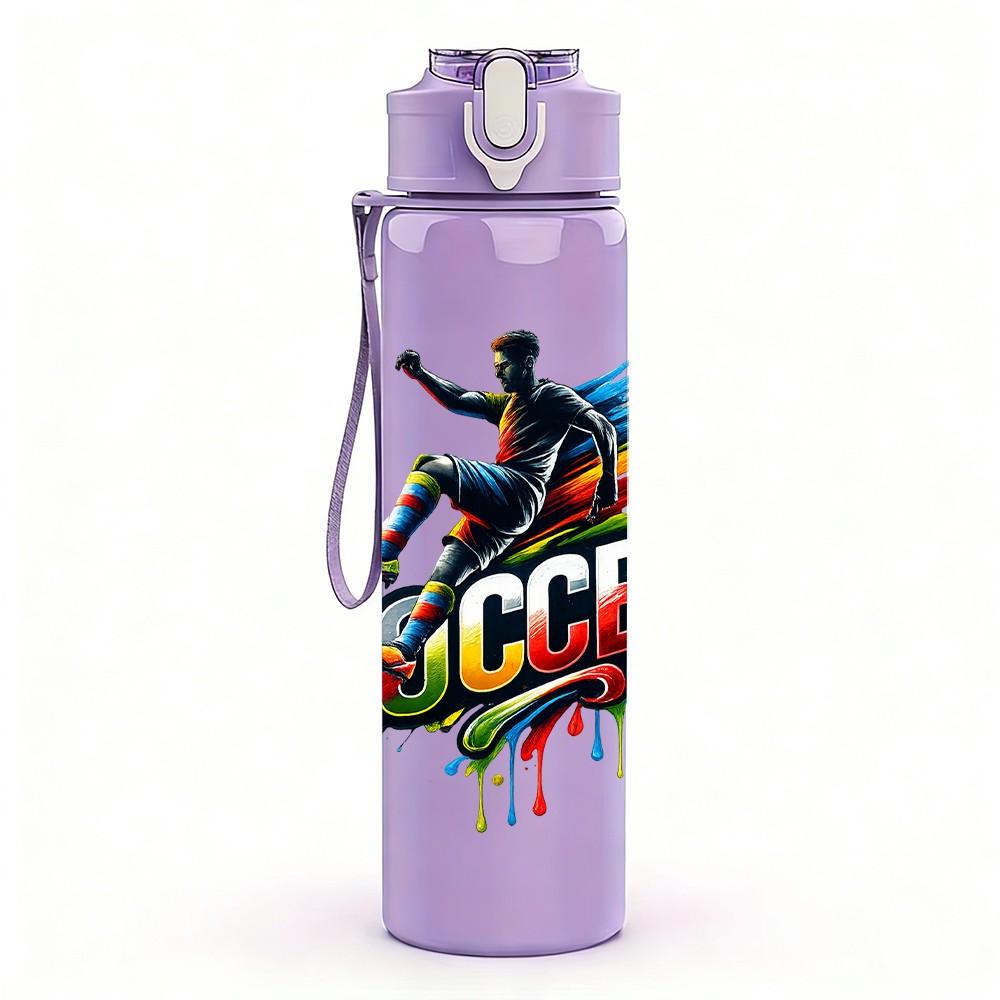 1PC Color Splash Soccer Player Print 750ml Color Plastic Sports Water Bottle Leakproof Flip Straw Lid Suitable for Sports Office Home Use