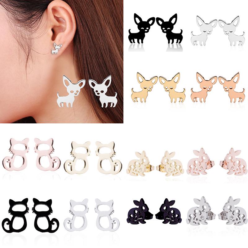 

Лидер продаж, минималистичные серьги из нержавеющей стали с изображением животных, кота, ежа, подарки, серьги-гвоздики, модные украшения для женщин и девочек, 1 пара