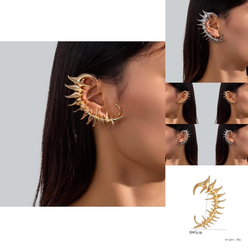 Punk Alloy Geometric Earrings No Piercing For Women Spring 2024 Fashion Jewelry