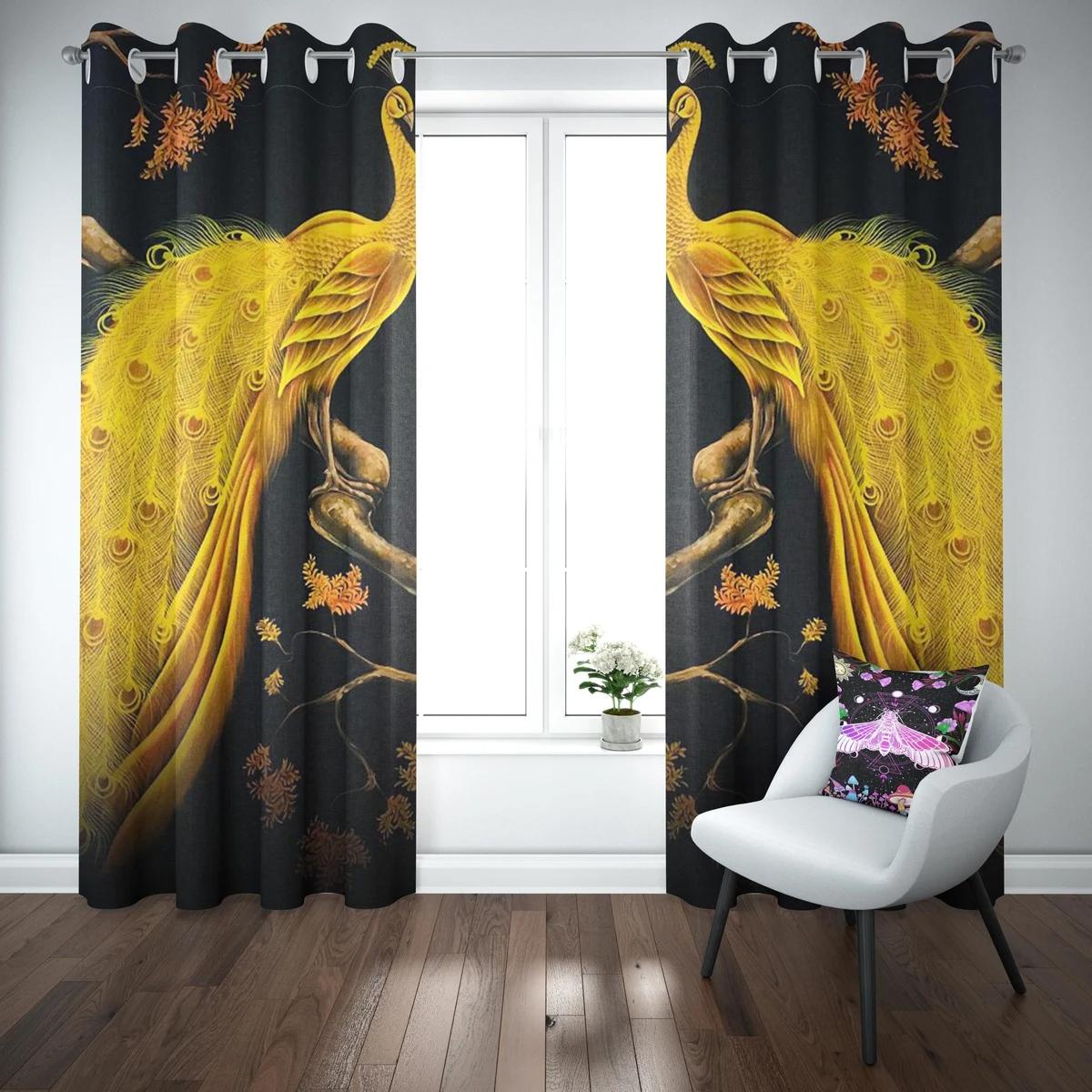 

Занавеска для окна с павлином, цветочный павлин, высокая степень затенения, драпировка для гостиной, роскошная перегородка для комнаты, раздвижная, открывающаяся новая W55 X H120cm X 2&Grommet Top