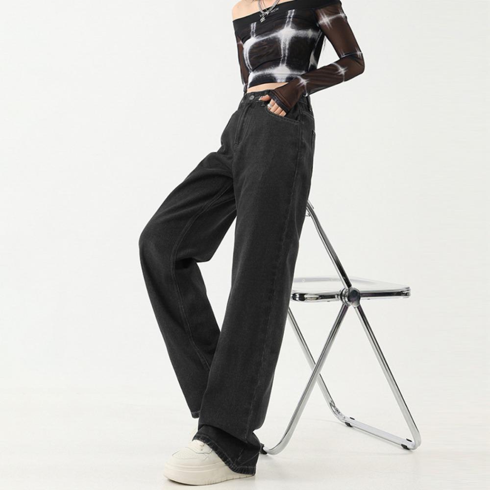Herbst und Winter neue hohe Taille und dünne Persönlichkeit lässiges Mode-Design weites Bein Bodenlange Hose High Street Trend Jeans