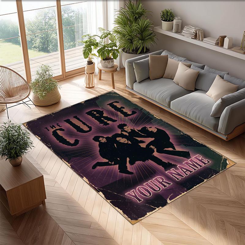 The Cure Crystal Velvet Rug, Custom Name Text Personalized Non‑Slip Floor Mat for Home Decor Gift