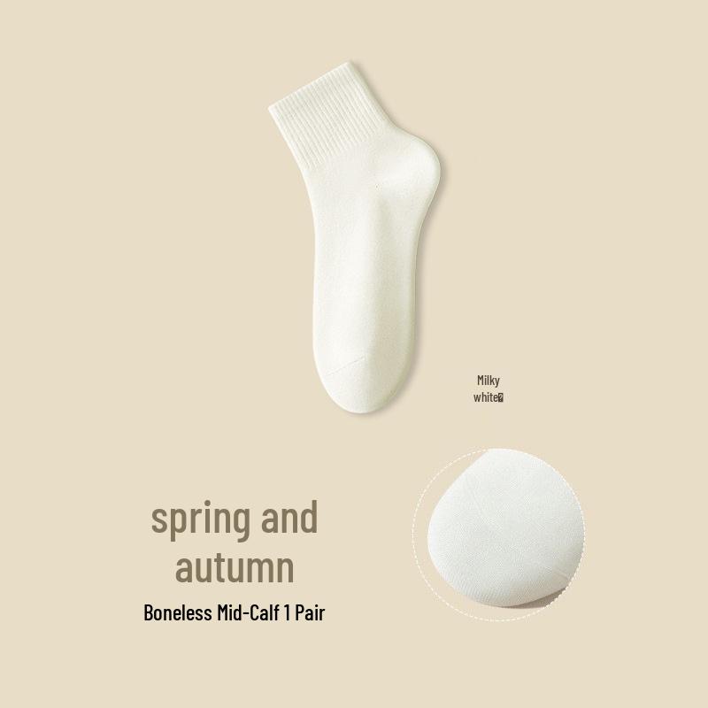 Women's Pure Cotton Mid-Calf Socks - Solid Color, Sweat-Absorbent, Odor-Resistant, Anti-Pilling Sports Socks for Spring and Summer