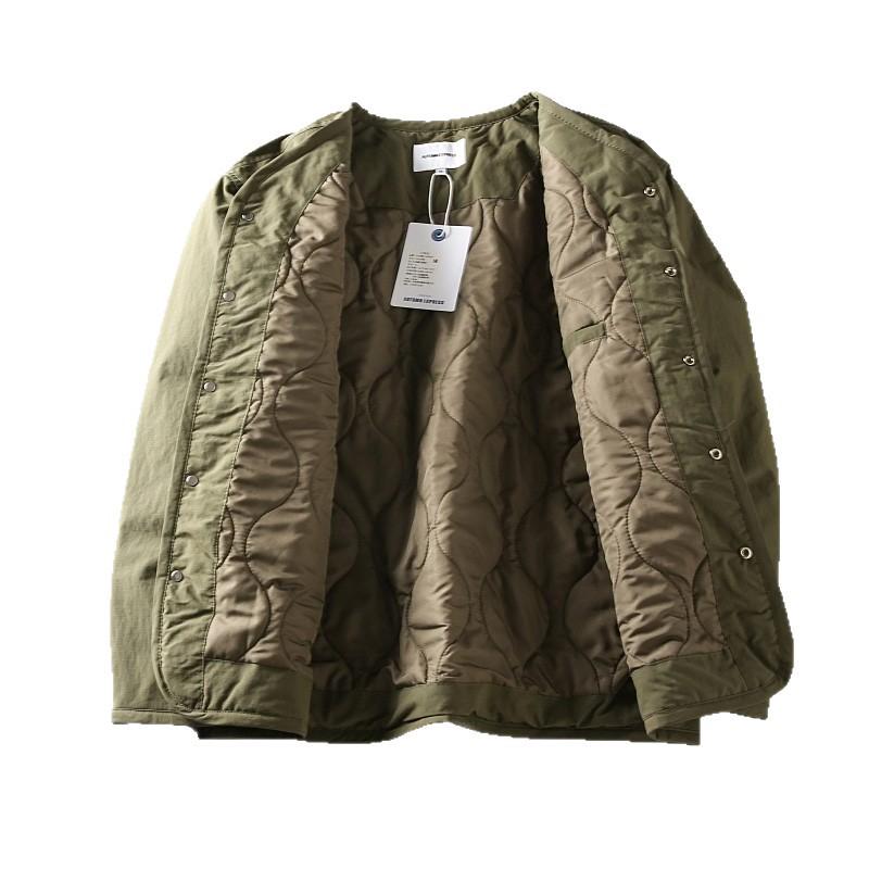 Men's Retro Military-Style V-Neck Cotton Padded Jacket - Autumn/Winter Outdoor Workwear Trend