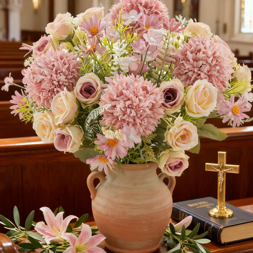Artificial Flowers Rose Chrysanthemum Silk Wedding Home Room Table Festival Wreath Outdoor Garden Diy Gift Bridal Bouquet Decora