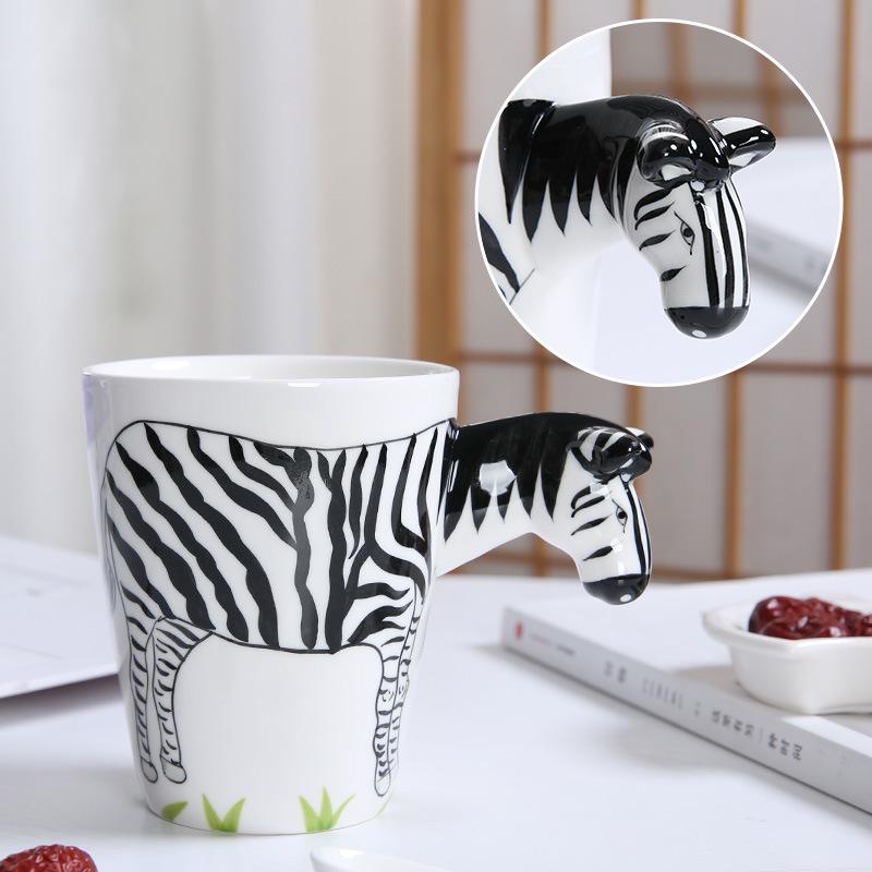 3D Zebra Handle Ceramic Coffee Cup - Unique Animal Gift Cup