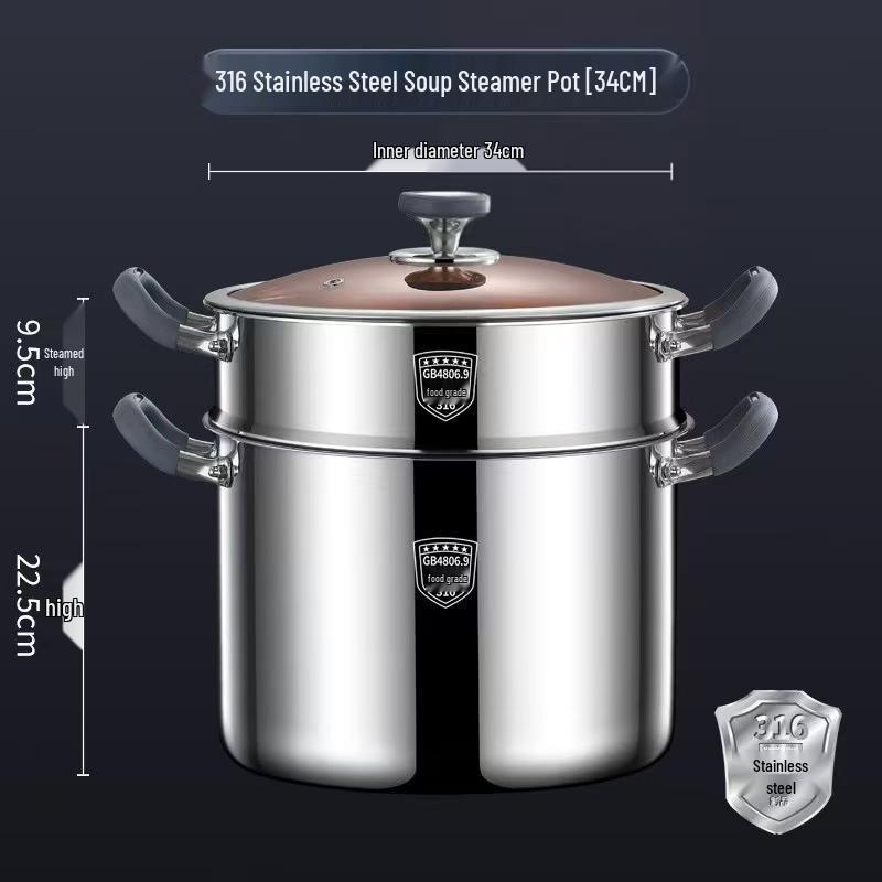 Extra Deep 316 Stainless Steel Stewing & Soup Pot - Food Grade, Large Capacity, Thick & Durable