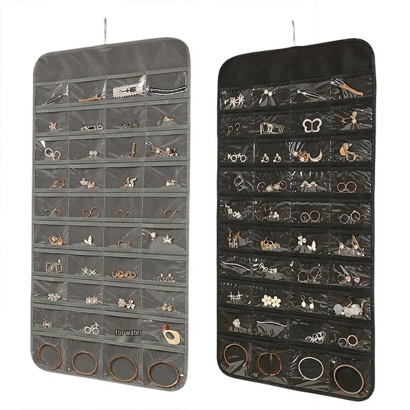 Double-Sided Multi-Grid Jewelry Hanging Storage Bag for Earrings and Accessories