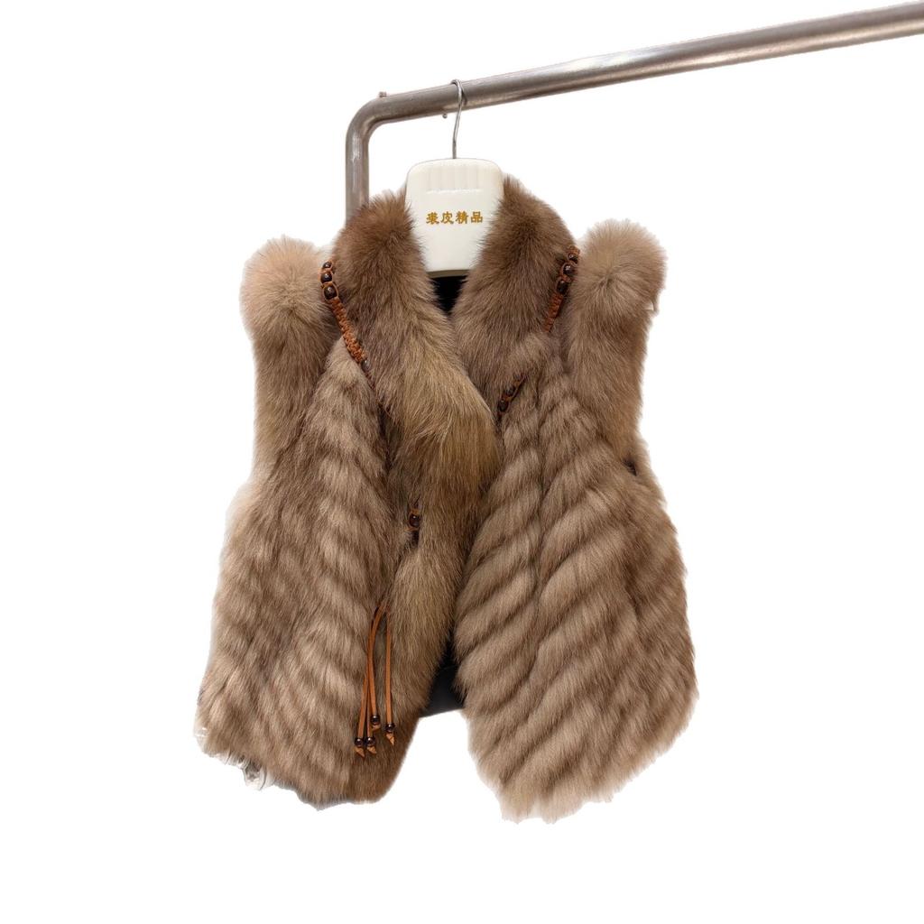 Vienna movement imported Finnish fox hair smudged two-color strips, fur vest, fringed stacked placket short women