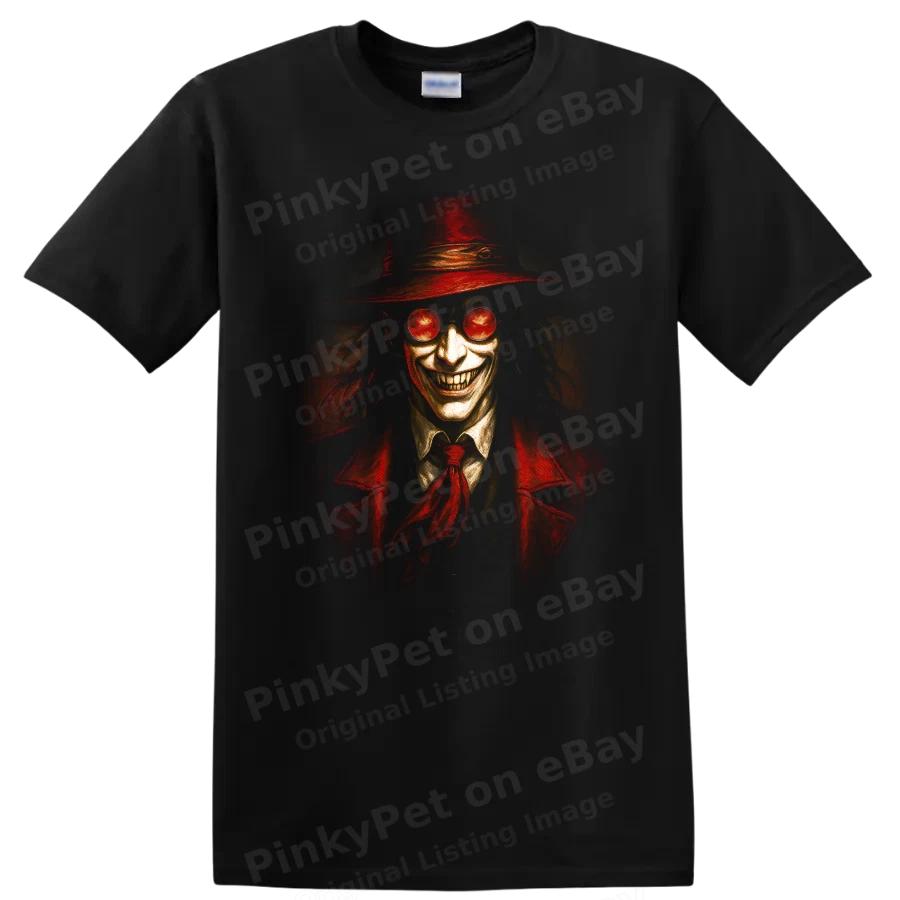 Alucard Vampire Horror Portrait T Shirt Red Hat Glasses Gothic Tee