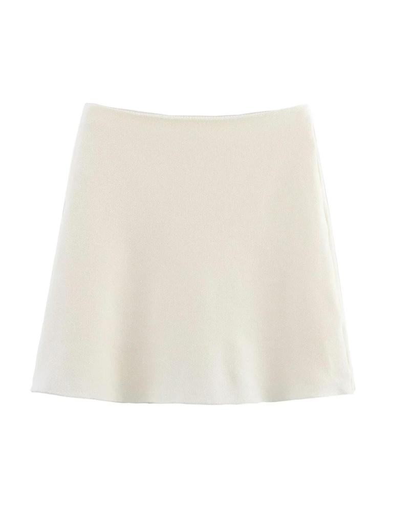 Damski Waniliowo-Niebieski Sweter Dzianinowy na Guziki i Spódnica Kopertowa - Kolekcja Wiosna/Lato 2025