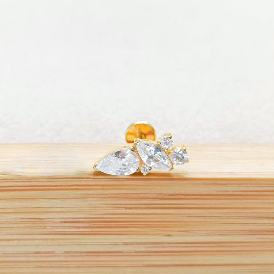 F136 Titanium Flower Peacock Crown Earrings, Long Studs for Cartilage Piercing, 1.2/1.0 Thickness
