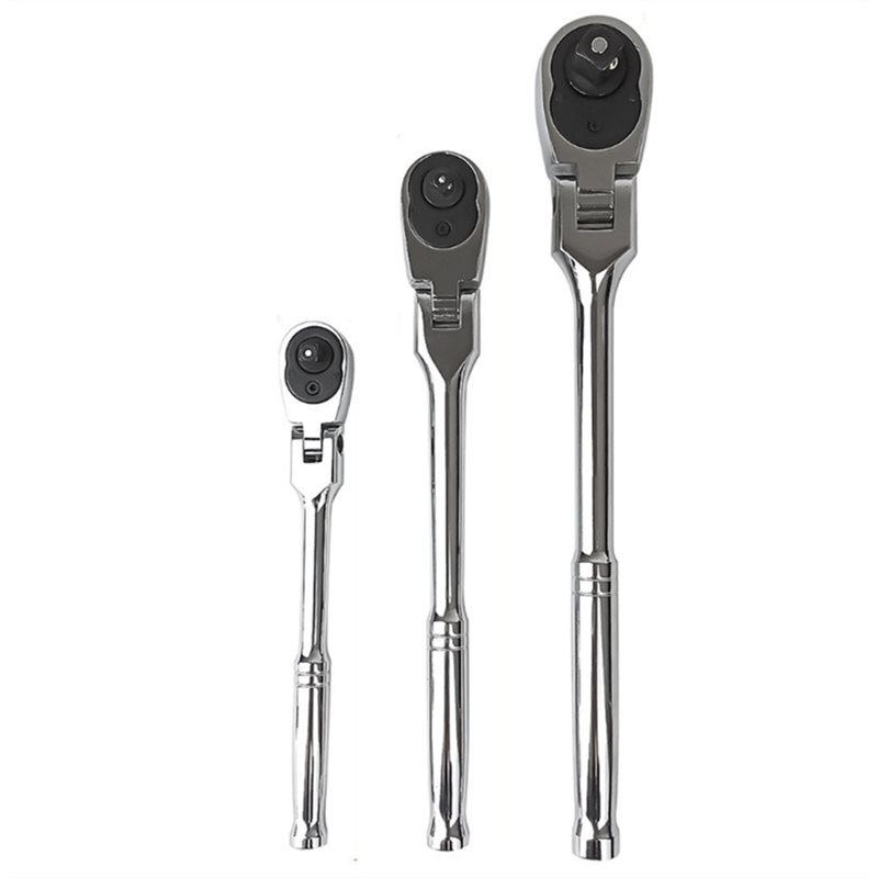 A25F-3-Piece Flex-Head Ratchet Set 1/2, 3/8, 1/4 Inch Drive Ratchet Set 72-Tooth Quick-Release Flexible Swivel Head Ratchet Wren серебряный