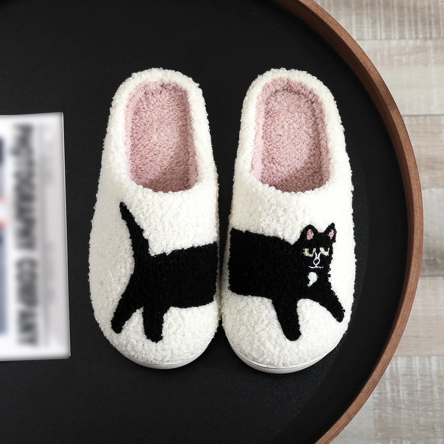 

Женские зимние домашние теплые тапочки для дома, милые мультяшные кошки, мягкая подошва, изысканные тапочки для спальни, противоскользящие, удобные, модные хлопковые туфли 38-39