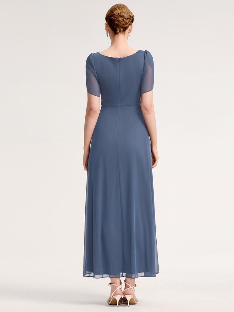 Ever-Pretty Women's Rhinestone Embellished Chiffon Ruffle Sleeve V-Neck Maxi Formal Evening Dresses