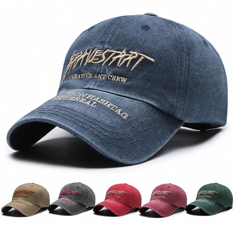 Unisex Distressed Embroidered Cotton Baseball Cap with Soft Brim for Sun Protection