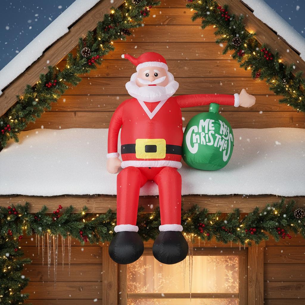 Christmas Inflatable Outdoor Decoration Climbing Santa Claus Gingerbread Inflatable Santa Claus Outdoor with Elf & Reindeer Deco