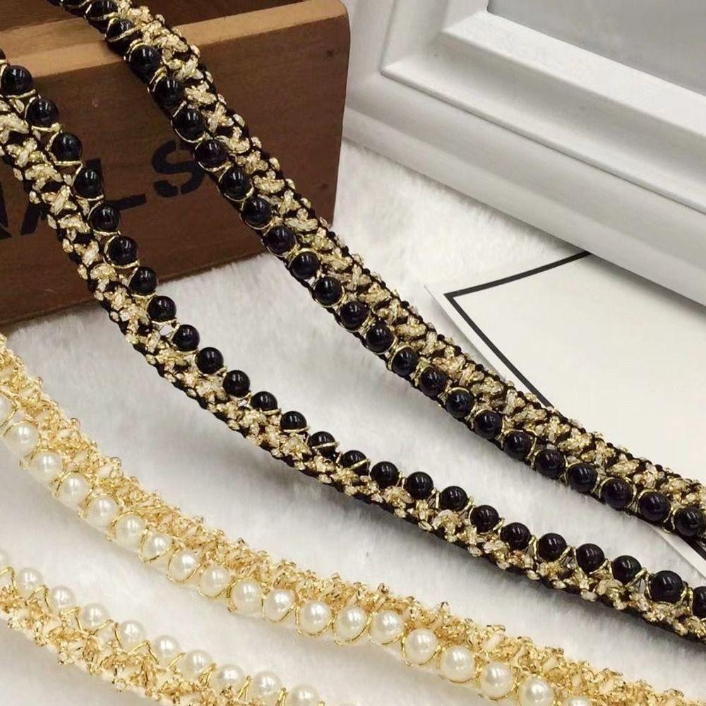 Garnituri de îmbrăcăminte din țesătură Panglică din dantelă cu margele Cusute manual Garnitură din dantelă din perle Panglică din dantelă cu împletitură de perle