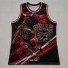 Schwarz Rot Verlauf Bulls Nr. 33 Basketballtrikot Bull Smoke Basketball Print Netz Ärmelloses Tanktop Retro Sportfan Weste