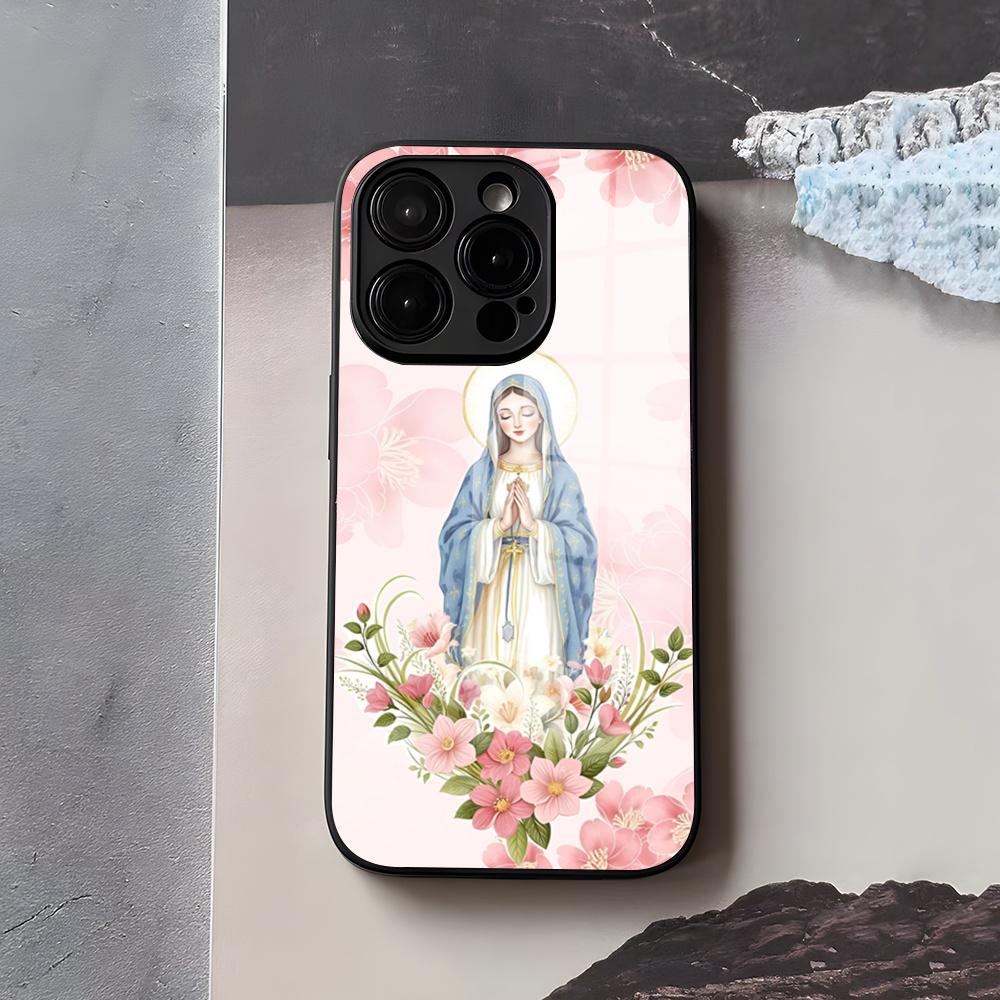 Jungfrau Maria Jungfrau von Guadalupe Handyhülle Für IPhone 17 Air 16 E Pro Max 15 14 13 Mini 12 Pro 11 Max Plus Schwarzes Glas Cover