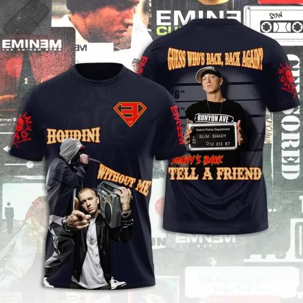 Round Neck 3D Rapper Eminem Printed T-shirts Casual Short Sleeved Men's T-shirts - Soft Medium Stretch Polyester Fabric Summer Relaxed Fit Clothing
