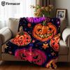 Neon Multicolor Pumpkin Star Cartoon Anime Print Flannel Blanket Soft Warm Throw for Kids Bedroom Sofa Christmas Office Car