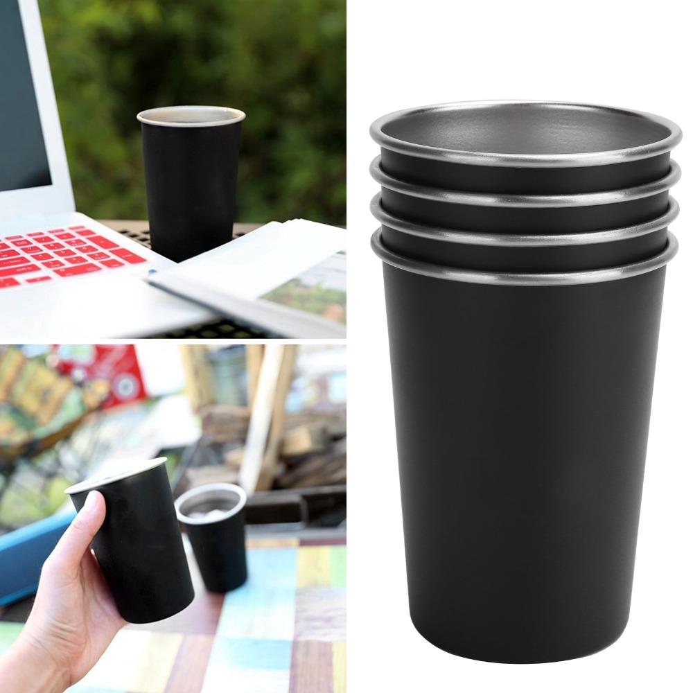 4PCS Black Drinking Cup Durable Beverage Cup Lightweight Stainless Steel Cup  Outdoor Camping