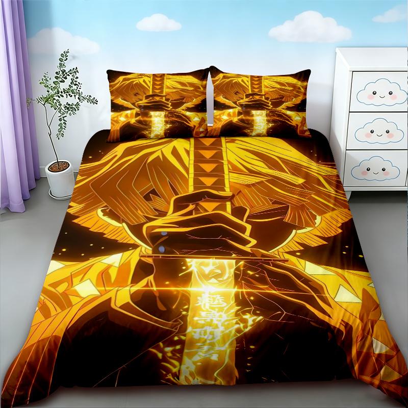 Funda Nórdica Demon Slayer Juego de Cama 3D Fundas de Almohada de Anime Tamaño Individual Twin Full Queen King Decoración del Hogar Funda de Colcha Almohada Regalo para Niños