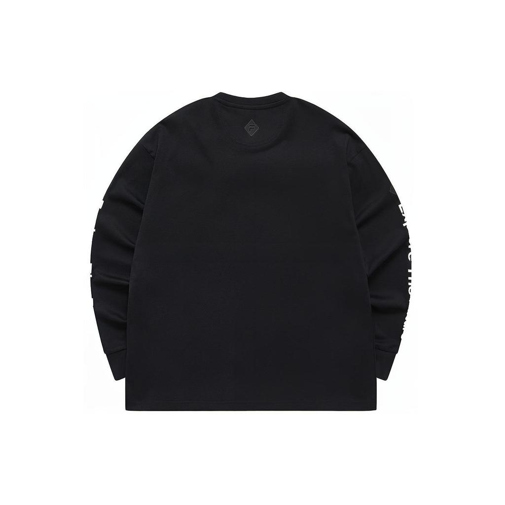 Fila Fusion Street Sport Logo Color Block Letter Print Casual Loose Fashion Knit Crew Neck Long Sleeve T-Shirt Men Tops Deep-Black T11M221201F-BK