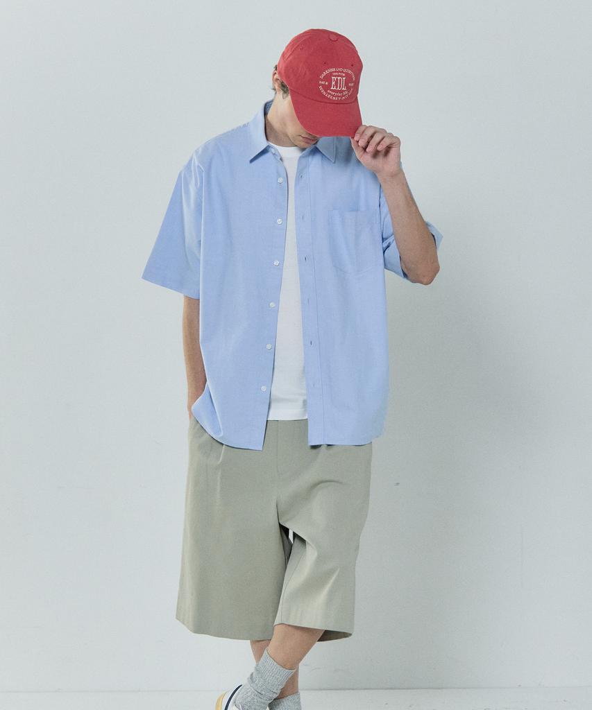 BASIC HOUSE Oxford Semi-Overfit Short Sleeve Shirt Sky Blue Lzws3101