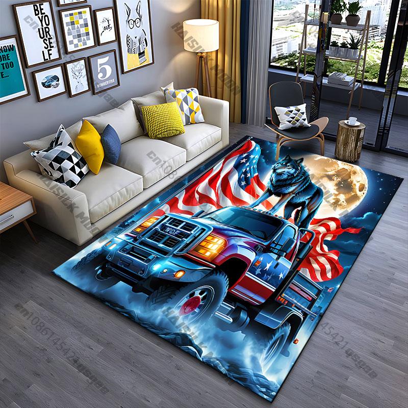 Patriotic wolf truck moonlight carpet Yoga living room room decor children s crawling mat doormat area rug games mat 40x60cm