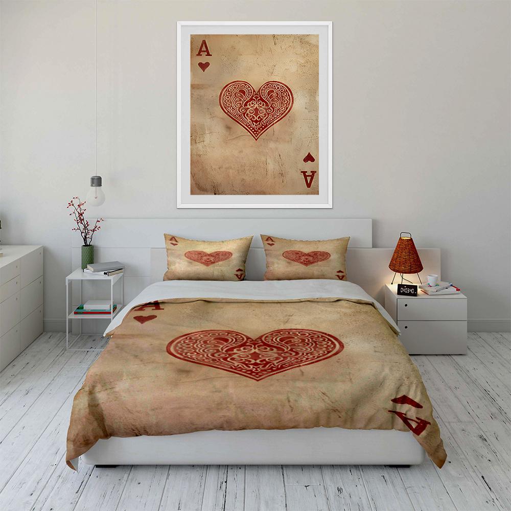 Vintage Ace of Hearts Bedding Set Bedding set (1 duvet cover, 2 pillowcases, duvet not included)