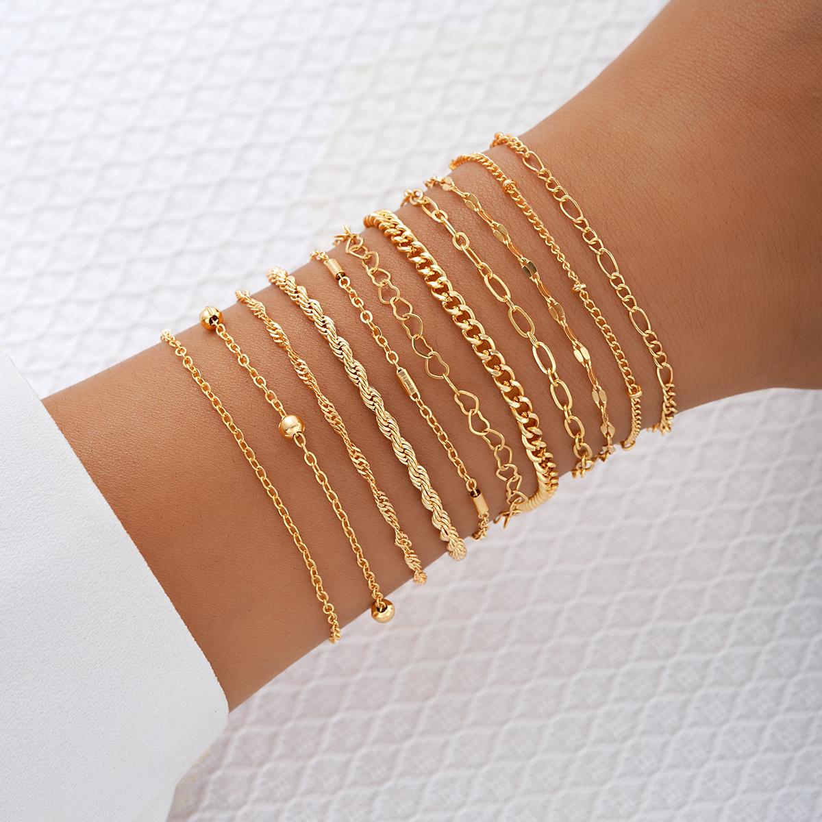 

11 Pcs/set New Metal Bracelet Set For Women Boho Retro Thick Twist Cuban Chain Bracelets Party Versatile Holiday Trendy Jewelry