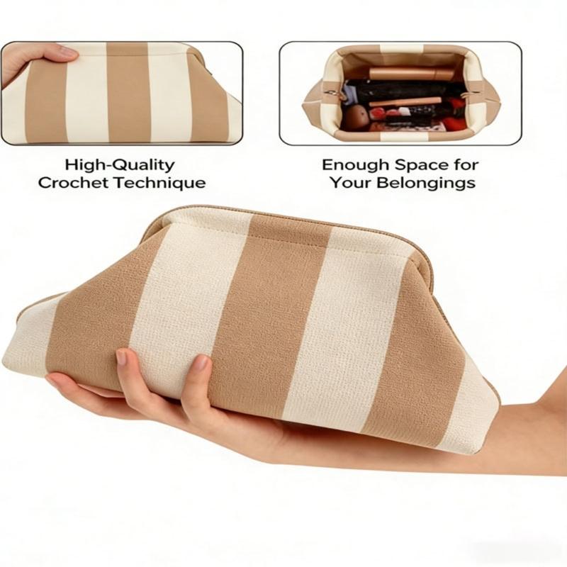 Striped Mahjong Accessory Pouch, Soft Polyester Handheld Bag for Game Pieces, Cosmetics, Keys and Daily Carry Use