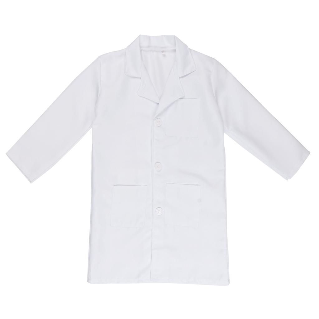 Kids Boys Girls White Long Sleeves Lab Coat Uniform Doctor Surgeon Cosplay Costume Fancy Party