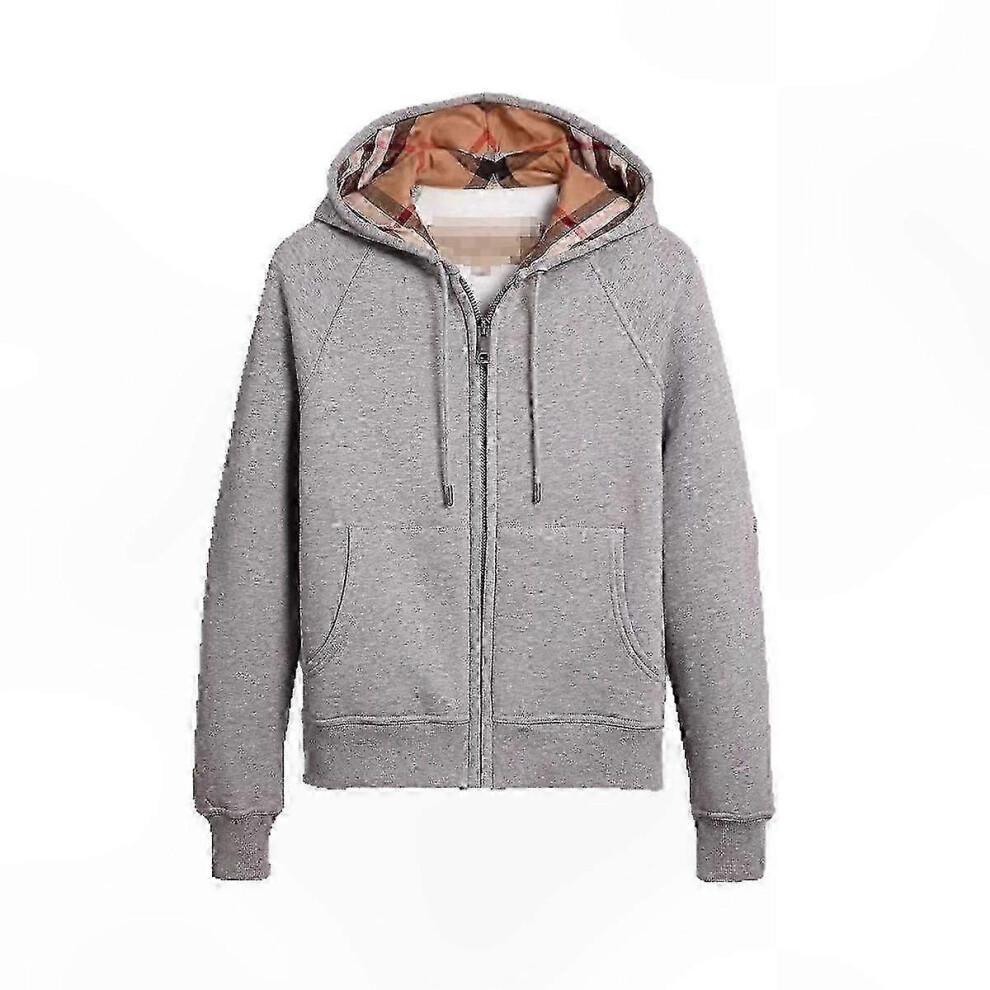 (Srebrnoszary,S)Najwyższej jakości unisex bluza z kapturem w brytyjskim stylu, zapinana na zamek błyskawiczny, z designem swetra, dla mężczyzn i kobiet