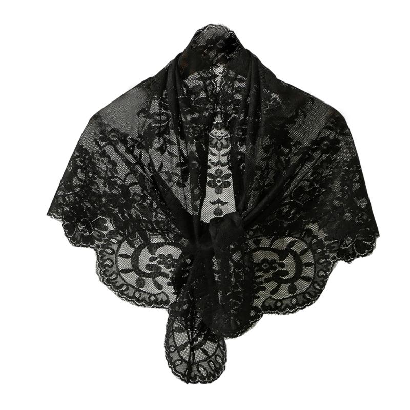 Floral Lace Edge Scarf Comfortable Head Cover Strong Polyester Material For Spiritual Moment Or Travel