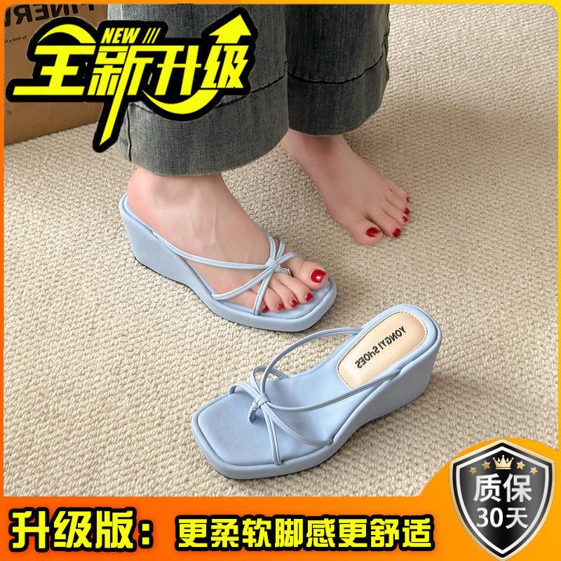 Neformální pantofle na klínku, letní plochá podrážka, jednoslovný design, mašle, platformové sandály, dámská obuv, letní nošení, módní, všestranné