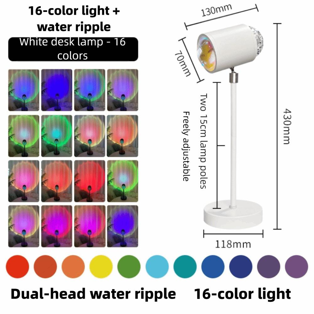 

High Quality 16 Colors Water Ripple Lamp Dual-Head Design 360° Rotation Led Lights Button Control Sunset Lamp Live Broadcast білий