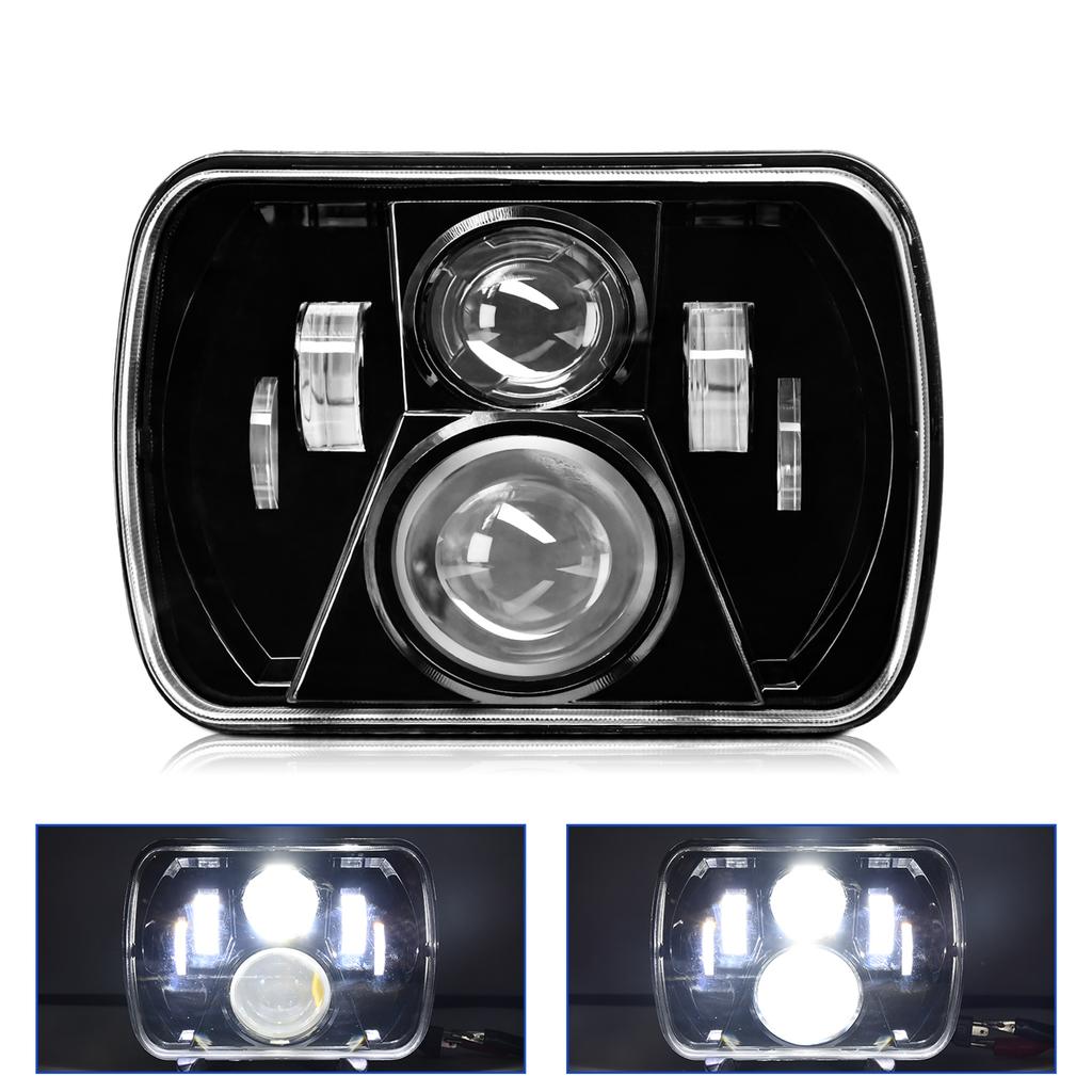 7 Inch Rectangle LED Headlights, 2 PCS 5x7 7x6 Inch Car Headlamps with High Low Beam, IP67 Protection, Plug and Play