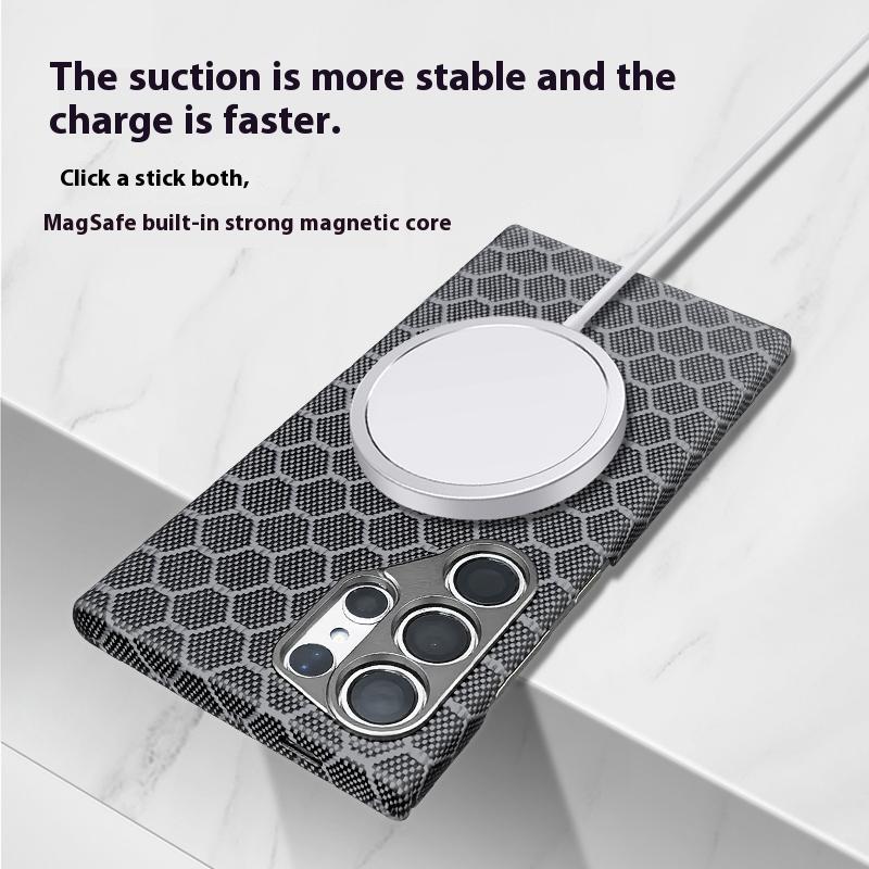 

For Samsung Galaxy S24 Ultra Magnetic Case Aramid Fiber Honeycomb Texture Phone Cover A