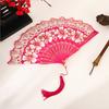 Chinese Style Flower Folding Fan with Faux Pearl Tassel Portable Plastic Ribs Hand Fan Women Dance Performance Props Party Favors
