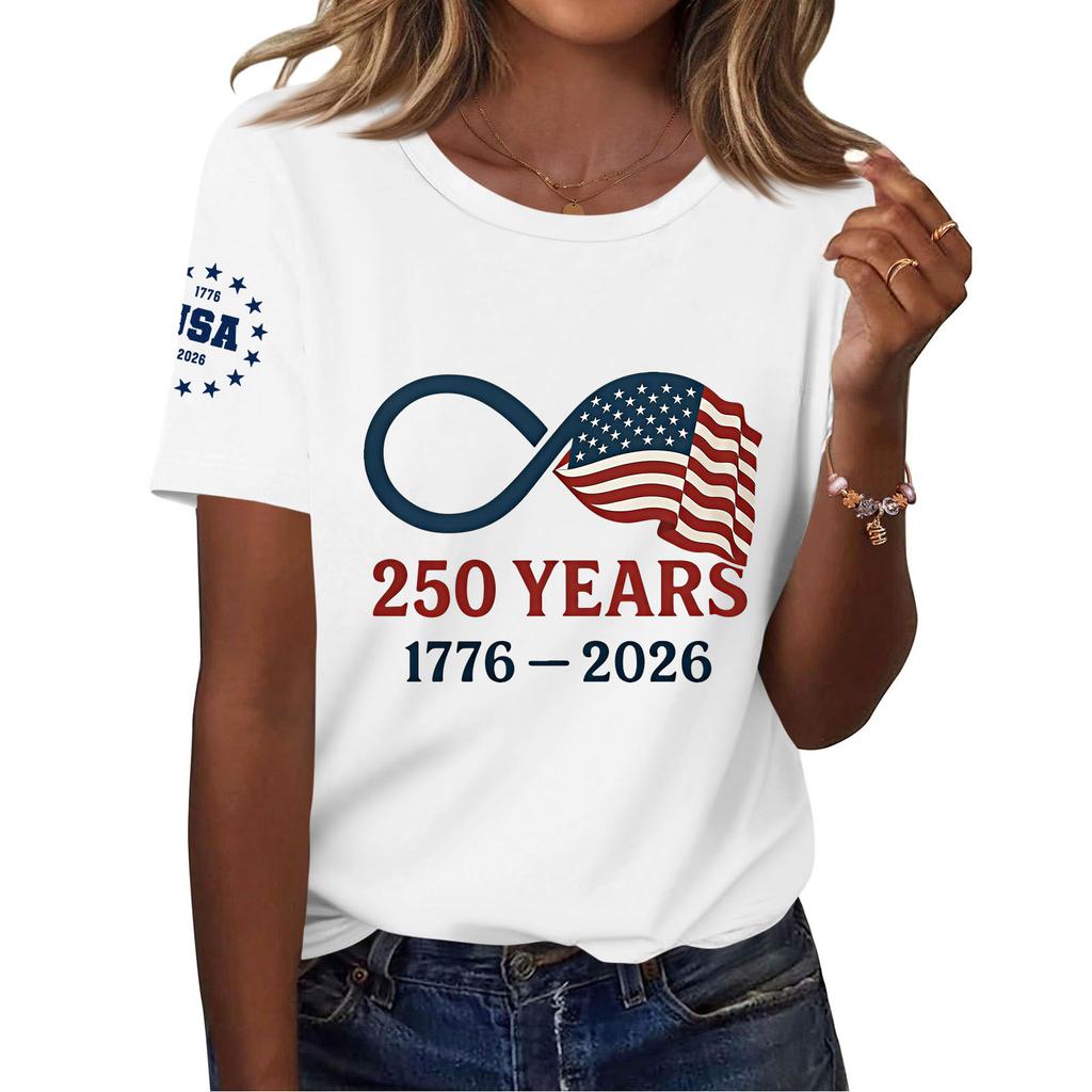 Women's Fashion Casual Printed Short Sleeve Round Neck Pullover Tops